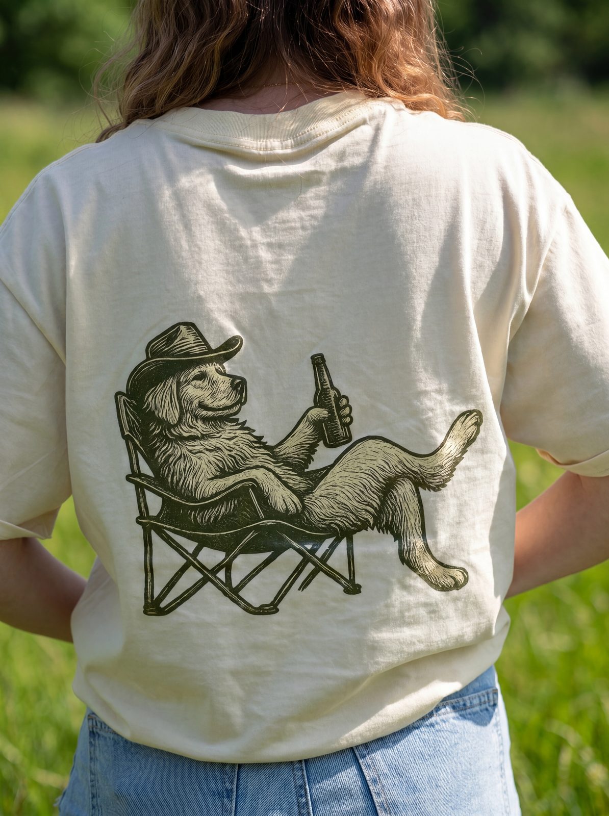T-shirt Relax — costas, com o golden retriever